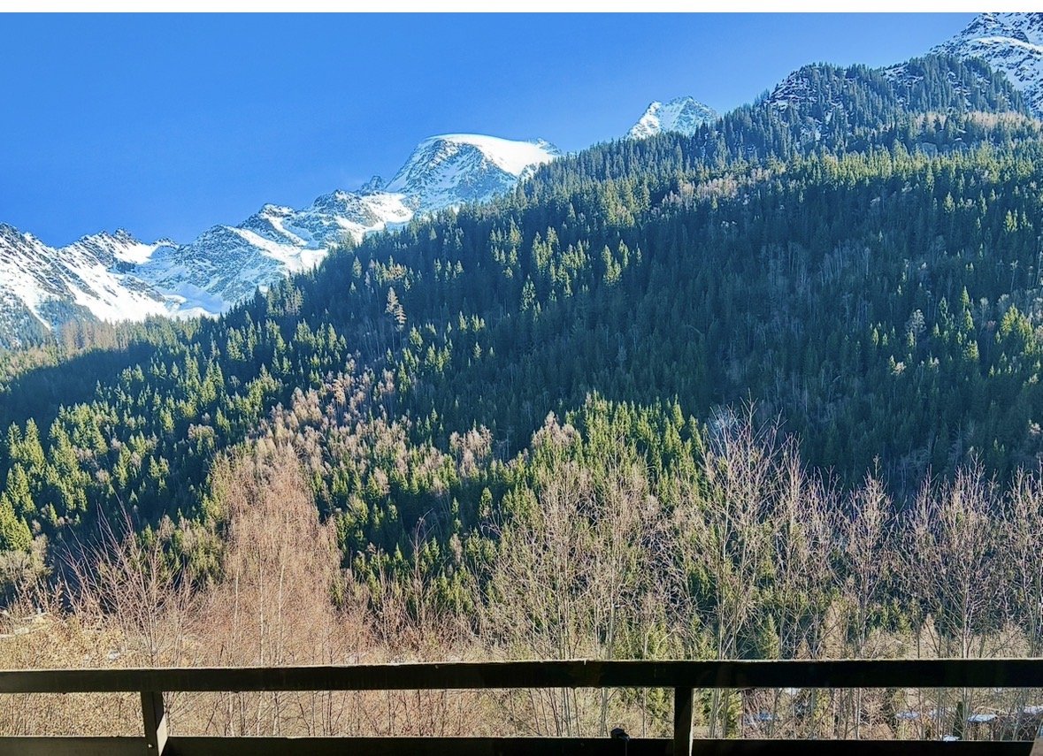Vue depuis le balcon sur le Dôme de Miage enneigé